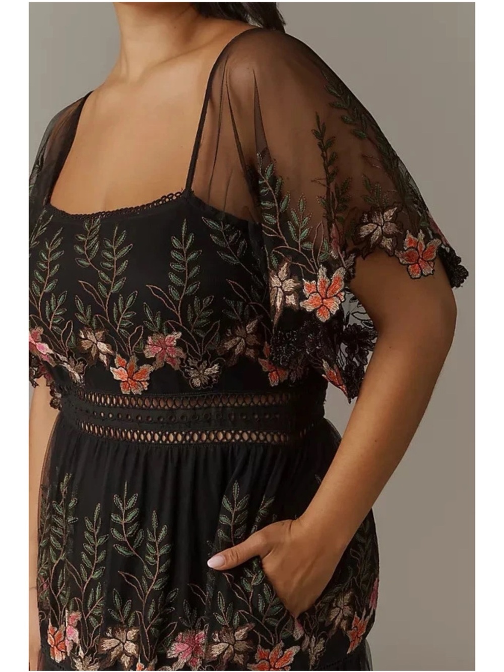 NWT bl^nk x ANTHROPOLOGIE Emryn Embroidered Square-Neck Midi Dress - Picture 2 of 15